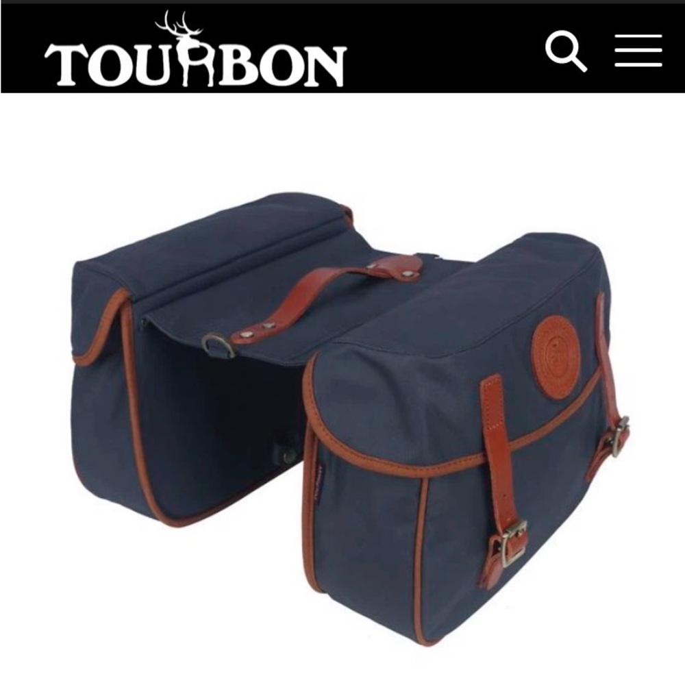 TOURBON DOUBLE PANNIER WATERPROOF CANVAS LEATHER BUCKLES SNAPS BICYCLE BAG NAVY - Picture 2 of 16